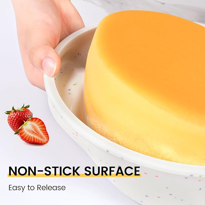 Vinino 10 Inch Silicone Round Cake Pan with Metal Reinforced Frame Set of 2, Nonstick Silicone Springform Pan for Baking Suitable for Making Layers, Cheese & Chocolate Cakes