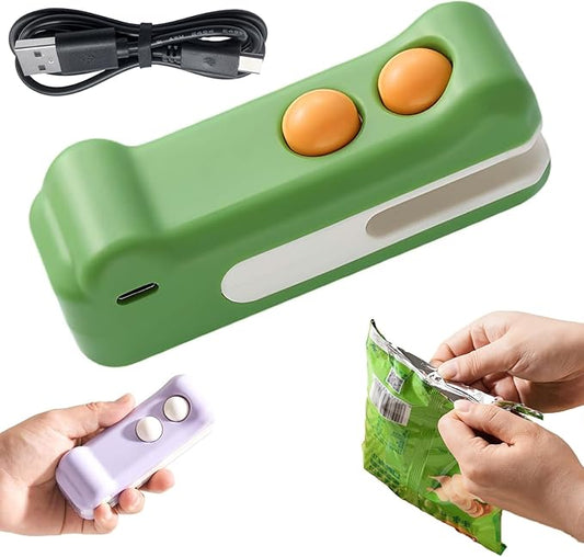 2-in-1 Mini Bag Sealer and Cutter, Rechargeable Handheld Food Storage Sealer with Magnet, Portable Crocodile Design for Chips and Snacks, Kitchen Storage Solution (Green)