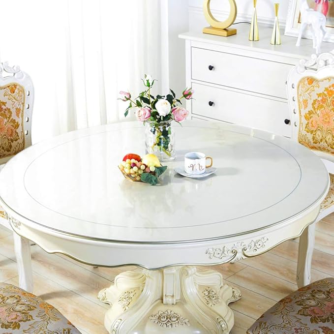 Wadrac Round Clear Table Cover Protector Mat Sofa Side Dining Coffee End Tabletop Protector Plastic Table Pad Vinyl PVC Wipeable Water Resistant Furniture Protective Pad Easy Clean Circle 24 Inch Dia