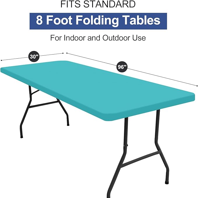 homing Rectangle Table Cloth Cover, Waterproof Polyester Elastic Fitted Tablecloth, Fits for 8 Foot Folding Tables, Washable Table Protector for Picnic, Camping, Outdoor (Turquoise, 30" x 96")
