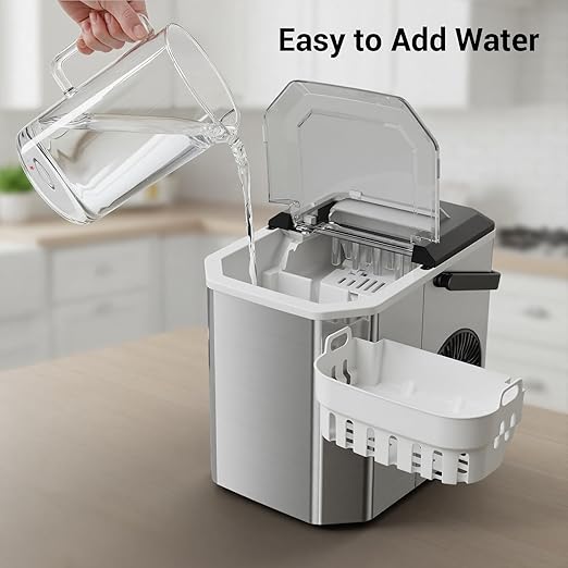 Portable Ice Maker Countertop with WiFi, 9 Cubes Ready in 6 Mins, 28lbs/Day, 2 Sizes of Bullet, Self-Cleaning Ice Machine with Ice Scoop and Basket Home Kitchen Office Bar Party