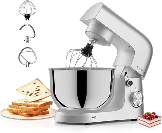 Stand Mixer, 5.5 Quart, 10 Speed Tilt-Head Kitchen Mixer, Copper Motor, Household Food Mixer with Bowl, Flat Beater, Dough Hook, Egg Whisk (300W Siliver)