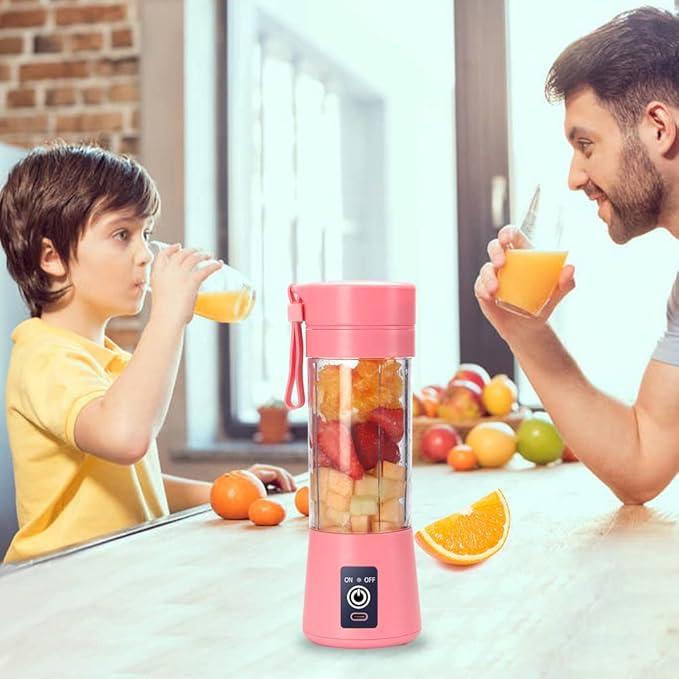Portable Blender Cup,Electric USB Juicer,Mini Blender For Shakes and Smoothies, juice,380ml, Six Blades Great for Mixing,pink