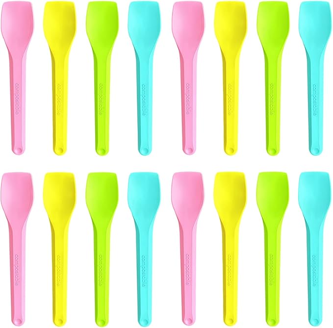 GreenWorks 100 Count Small Compostable Ice Cream Spoons,3.75 Inch Tiny Multi-colored Mini Spoons for Honey Sugar Jam