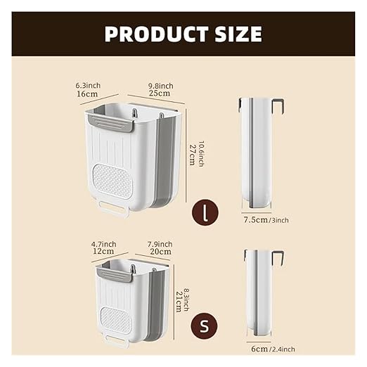Collapsible Hanging Kitchen Trash Can Kitchen Waste Bin Hanging Countertop Trash Can Wall Mounted Recycling Garbage Basket for Bathroom(S,Milky White)