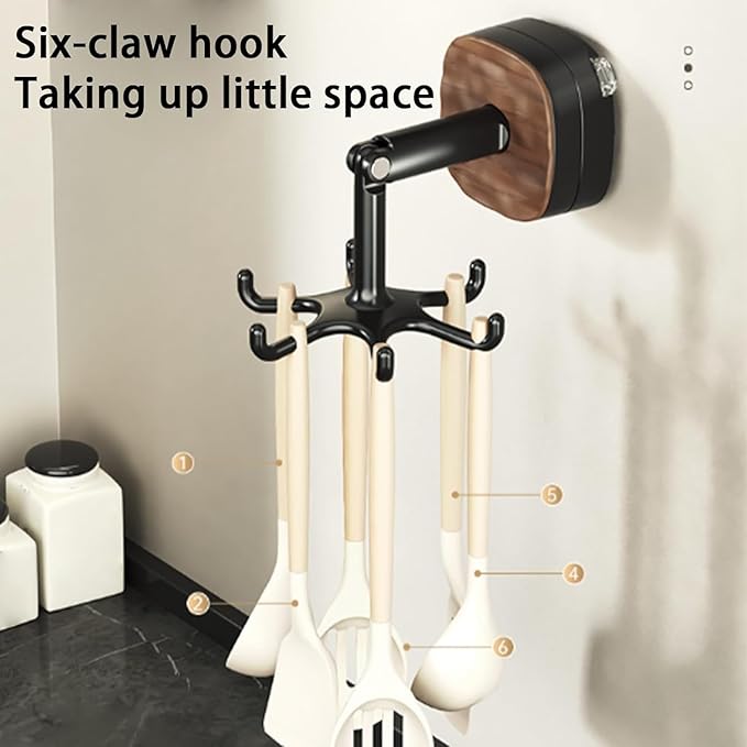 Wall Mounted Rotating Hooks with Suction Cup, Upgraded Suction Cup Hooks 360 Degrees Rotating Folding Adhesive Hooks,Multi-Hook Design for Kitchen Utensils, Tool-Free Installation (2PCS)