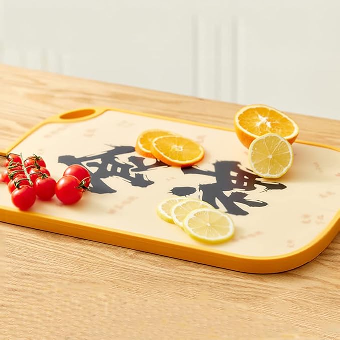 Double Sided Plastic Bamboo Wood Cutting Board Creative Board with Handles for Meat Fish Vegetable Cheese (1 Pack
