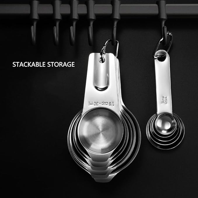 Measuring Cups and Spoons Set Heavy Duty 304 Metal Stainless Steel Measuring Cup Spoon Kitchen Gadgets for Cooking Baking (Set of 14)