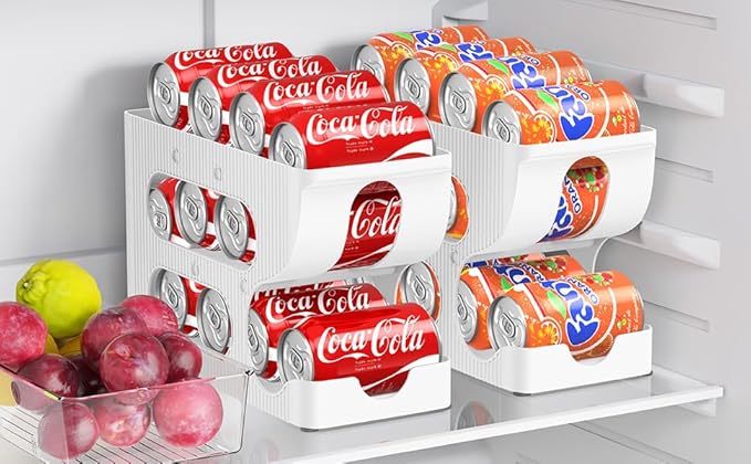 Sotfamily Soda Can Organizer for Pantry/Fridge, Automatic Rolling Pop Can Dispenser/Storage/Holder/Container for Refrigerator or 12" Deep Shelf, Space-Saving Drink Organizer for 24 Standard Cans