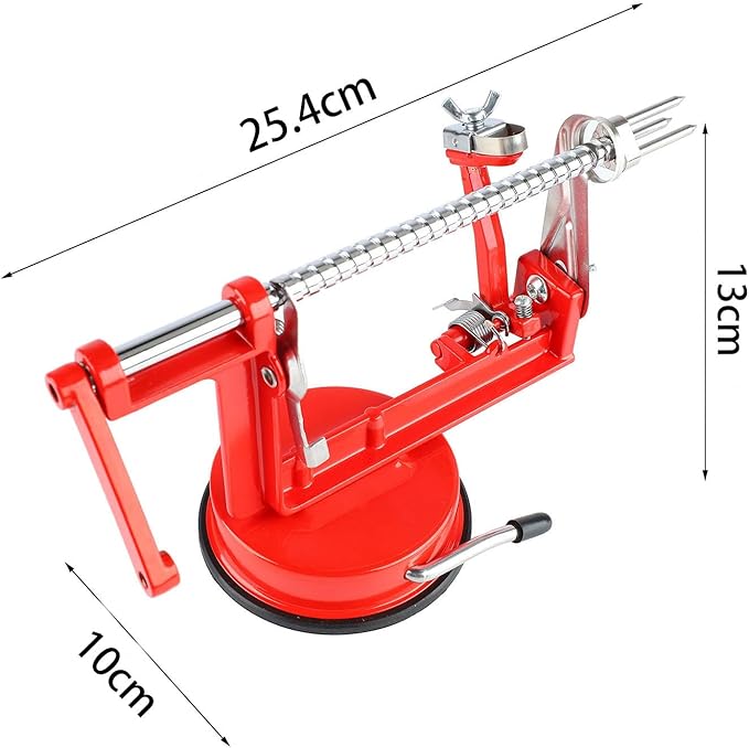 Apple Peeler Set, Stainless Steel Apple Peeler Slicer Corer, 3 in 1 Peel the Fruit, Slice it and Small Pieces with Suction Cup Base (Red)