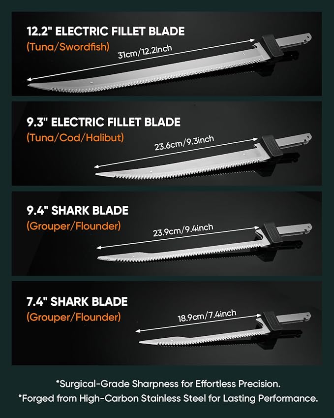 Electric Fillet Knife for Fish - Cordless Fillet Knife with 7-Inch 9-Inch 10-Inch Steel Blades, Dual Battery Fillet Knife Set, Electric Fish Fillet Knife for Fishing, Boat & Home Meat Carving