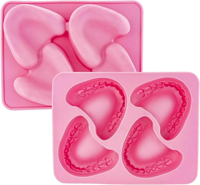 Fairly Odd Novelties FON-10014 Smile Teeth Denture Shaped ICE Tray Mold Perfect Gag or White Elephant Gift for Dentists or Seniors makes 4 Cubes One Size Pink