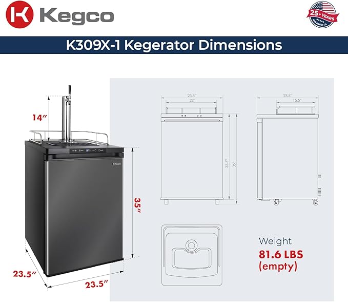 Kegco K309X-1 Keg Dispenser, 1 Faucet, Black Stainless Steel