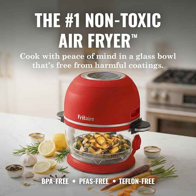 Non Toxic Air Fryer™ Pro | 9-in-1 Glass Air Fryer | Self-Cleaning | 5 Quart | Rotisserie and Tumbler | 400F Vortex For Even Cooking, BPA-Free Teflon Free, Recrisp, Roast, Bake, Sage