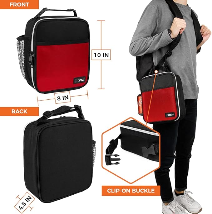 opux Premium Insulated Lunch Box, Soft School Lunch Bag for Kids Boys Girls, Leakproof Small Lunch Pail Men Women Work, Reusable Compact Cooler Tote Lunchbox for Office Adult, Red