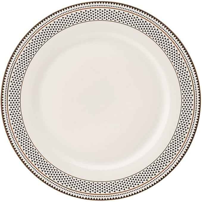 Karaca Globe 24-Piece Dinnerware Set for 6 People - Kitchen Dish Set for Salad, Soup, Pasta, Noodle & More - Modern Chic Porcelain Dishware Plate Set (White with Black Triangle Design)