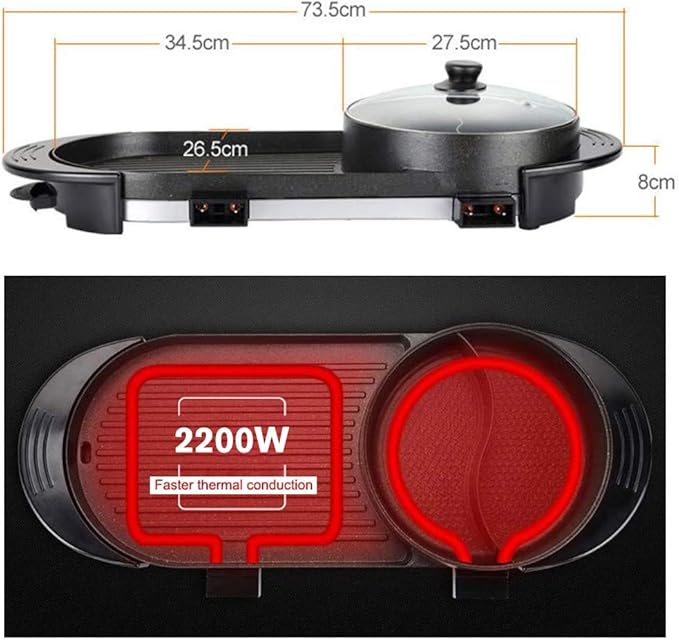SEAAN Hot Pot with Grill, Korean BBQ Grill Indoor Hotpot Pot Electric Combo, Shabu Shabu Pot with Divider KBBQ Grill Smokeless Non-stick Separate Dual Temperature Control, for 2-12 People, 110V