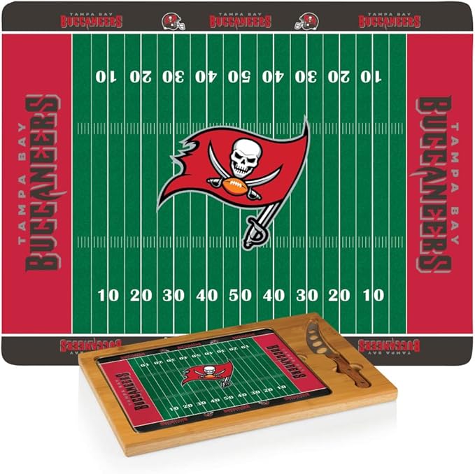 PICNIC TIME NFL Football Field Icon Glass Top Cutting Board & Knife Set, (Parawood & Bamboo)