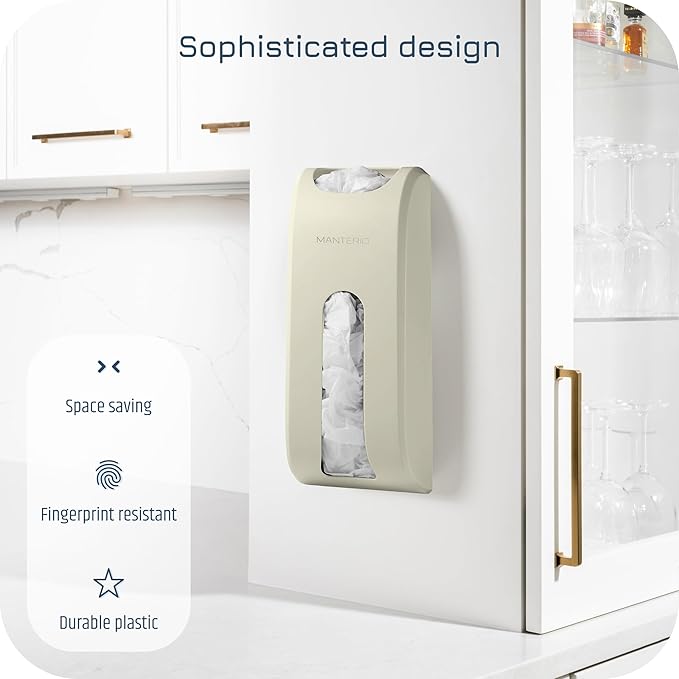 Wall Mount Plastic Bag Organizer | Durable Plastic Grocery Bag Saver | Smudge Proof, Fingerprint Resistant (Cream)
