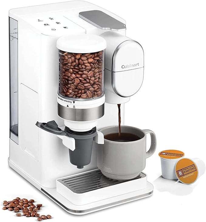 Cuisinart Single-Serve Coffee Maker + Coffee Grinder with 8 oz., 10 oz., and 12 oz. Serving Size, Compatible with Single-Cup Pods, 48-Ounce Removable Reservoir, Stainless Steel, DGB-2W