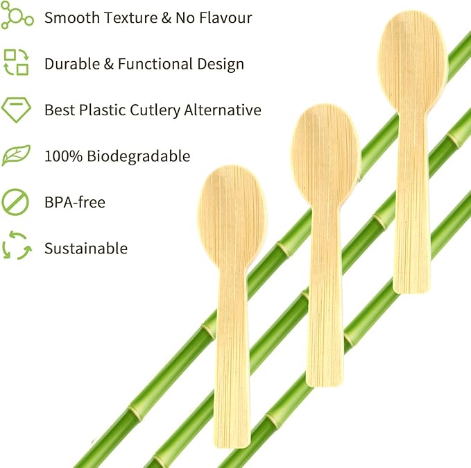 1800PK Bamboo Mini Spoons 3.54" Disposable Small 100% Compostable Cutlery Eco Friendly Renewable Natural Disposable Spoon for Ice Cream/Desert/Yogurt/Cocktail/Party
