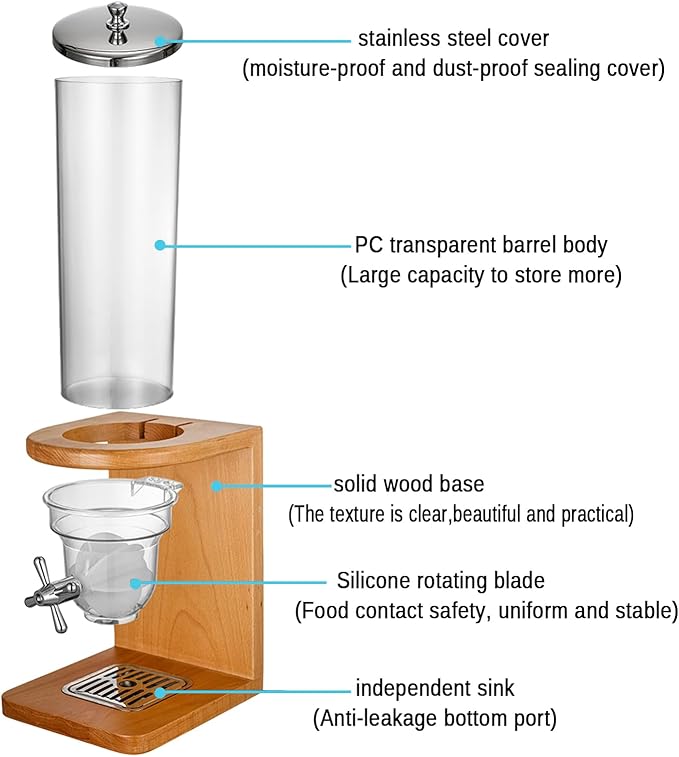 Easy Clean Cereal Dispenser Dry Food Dispenser Countertop Cereal Container Storage Dispenser with PC Bucket And Wooden Base,three barrel