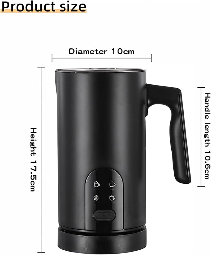Electric Milk Frother Automatic Hot & Cold Foam Maker Auto Shut-Off Durable Stainless Steel Milk Frother with 4 Functions Enjoy Perfect Milk Froth in 2 Min for Coffee, Latte, Macchiato (Black)