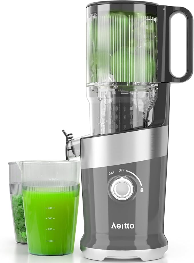Cold Press Juicer，Aeitto 4.9" Large Feed Chute Juicer Machines,Grey