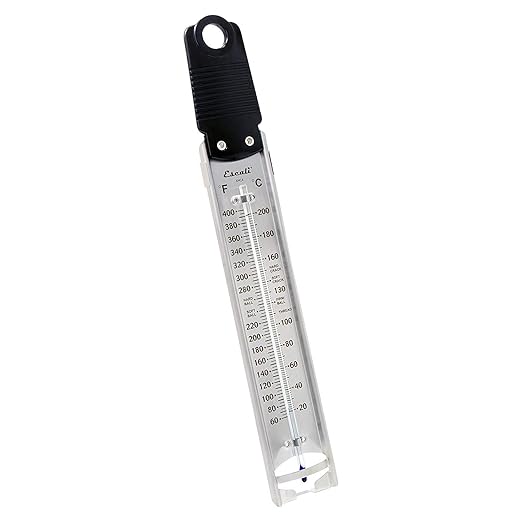 Escali Deep Fry Stainless Steel Paddle Candy Thermometer, Heat Resistant Handle, and Hand-Free Clip, Temperature Indications