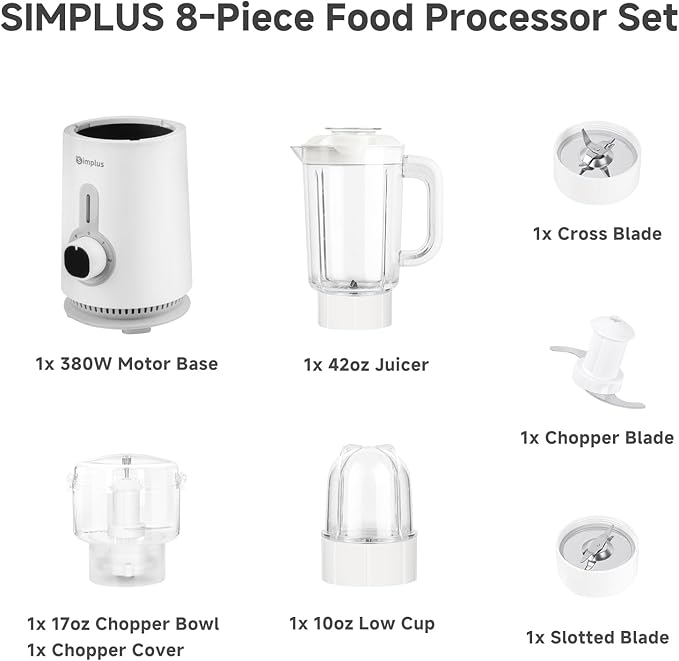 Simplus 42oz Blender for Smoothies with 2-Cup Food Processor & 1-Cup Vegetable Food Chopper, High Speed Blenders with 2 Speeds and Pulse for Puree, Nuts and Shakes