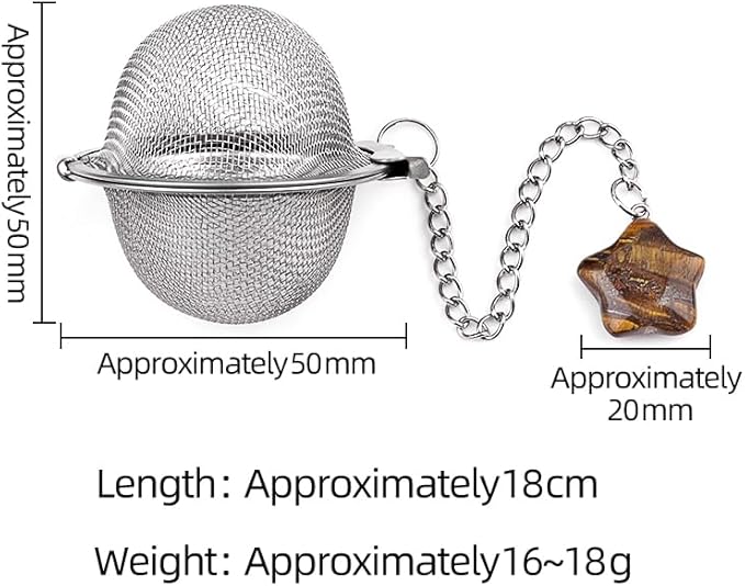 5 Pcs Tea Filter Stainless Steel with Star Crystal Energy Stone Tea Strainers with Fine Mesh Extend Chain Hook Tea Ball Infuser for Loose Tea Leaves Spices Seasonings