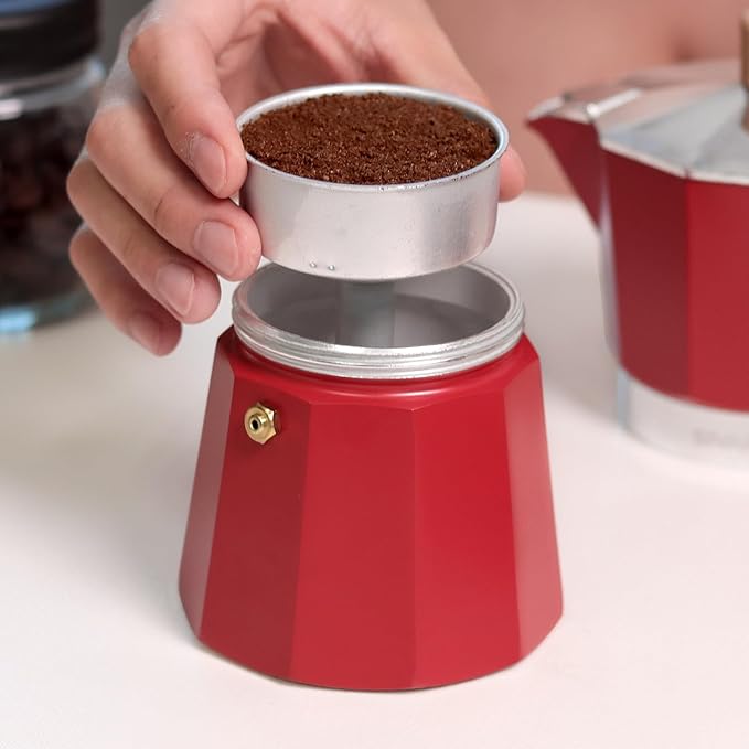 Sivaphe Aluminum Moka Pot 9 Espresso Cups, Percolator Espresso and Coffee Maker, Portable Stovetop Italian and Cuban Café Brewer for Home and Camping Red
