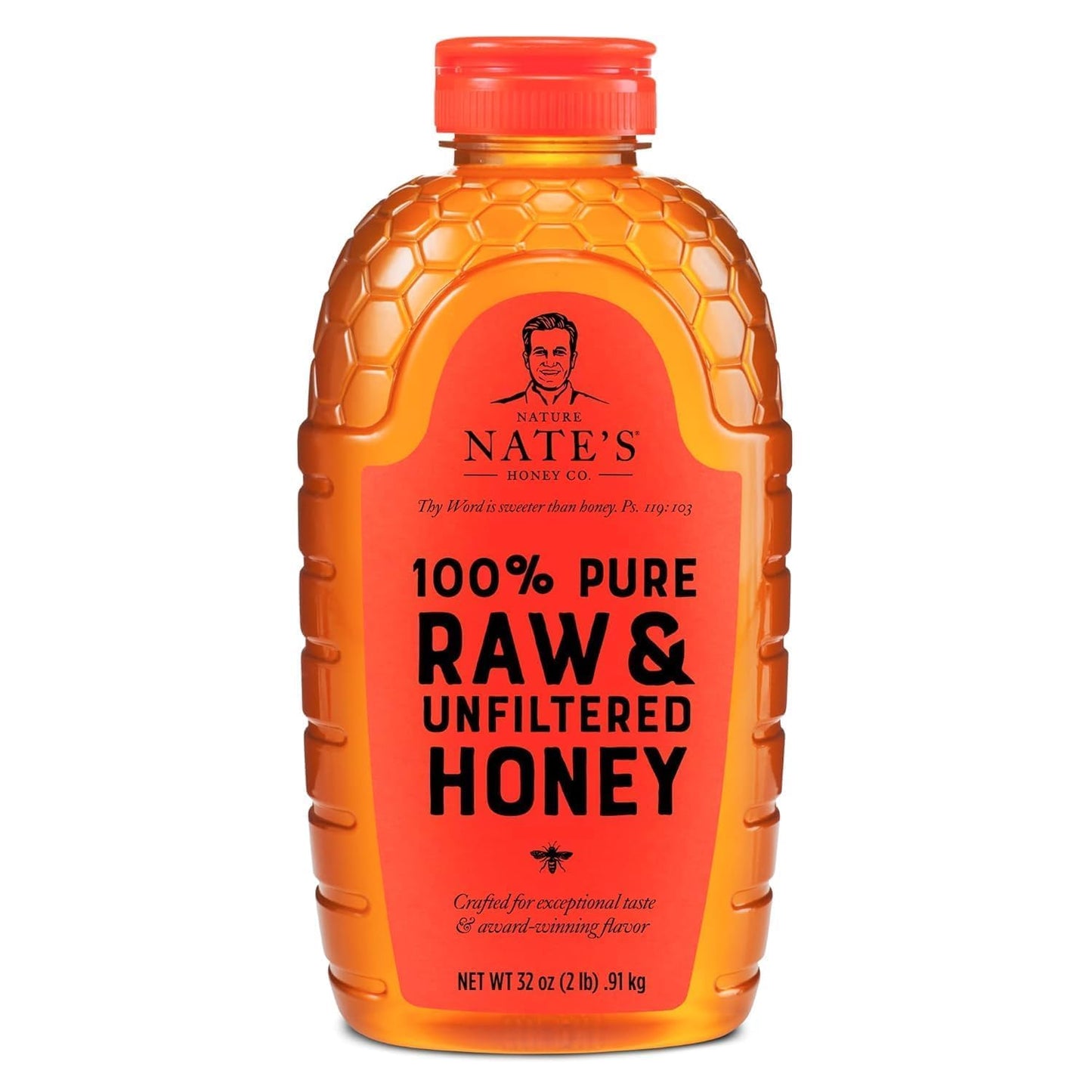 Nate's 100% Pure, Raw & Unfiltered Honey - Award-Winning Taste, 32oz. Squeeze Bottle