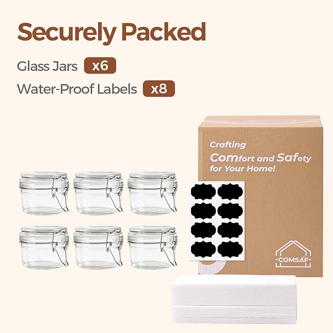ComSaf 4oz Glass Spice Jars with Airtight Lids (Set of 6), Small Wire Clamp Mason Jars for Herbs, Honey, Jam & DIY Wedding Favors, 120ml Mini Glass Canisters for Pantry & Kitchen Organization