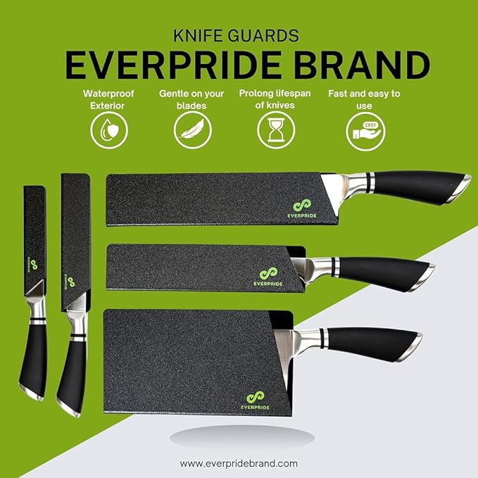 EVERPRIDE 5 PIECE Chef Knife Guard Set Universal Blade Edge Cover and Knife Sheath Set for Chef and Kitchen Knives Durable BPA-Free Felt Lined Sturdy ABS Plastic Knife Storage and Protection