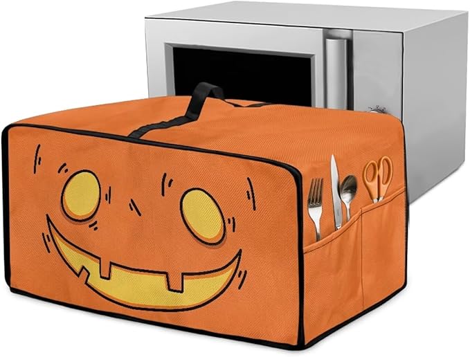 Air Fryer Toaster Oven Cover Fabric Convection Oven Cover with Pockets, Washable Small Appliance Dust Protection, M, Cartoon Pumpkin Face Pattern Halloween Decor