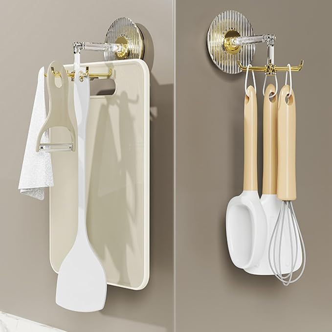 Garneck 2pcs Suction Wall Utensil Hooks with 360° Rotating Six-Claw Design for Kitchen Organization, Multipurpose Strong Hold Utensil Hangers Without Drilling, Wall Mounted Holder