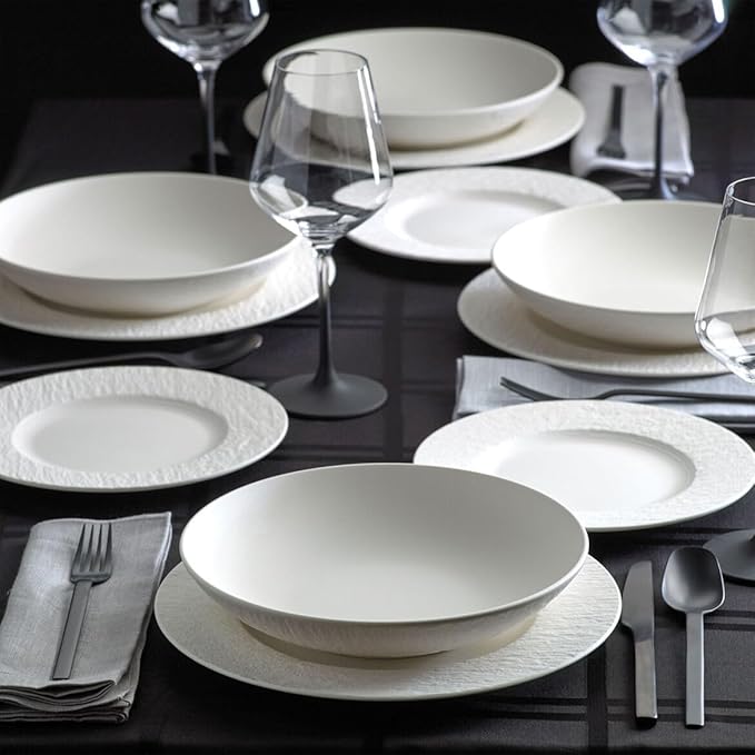 Villeroy & Boch Manufacture Rock Blanc 12-Piece Dinnerware Set, Service for 4, Dinner Plates, Salad Plates & Pasta Bowls, Premium Porcelain, Made in Germany, Matte White