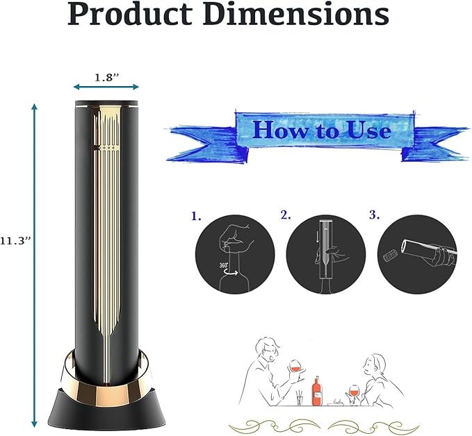 Electric Wine Bottle Opener with Charging Base and Steel Built-in Foil Cutter, Rechargeable Automatic Wine Corkscrew, Easy Bottle Opening, Luxurious Wine Gifts for Wine Lovers