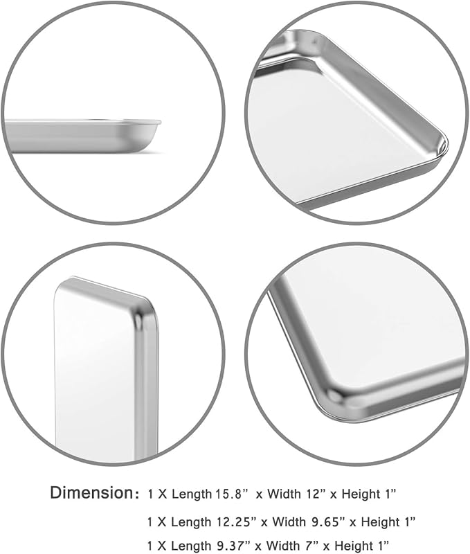 Wildone Baking Sheet Set of 3, Stainless Steel Cookie Sheet Cooking Sheet Pan for Baking & Roasting, 9/12/16 Inch, Non Toxic & Heavy Duty & Easy Clean