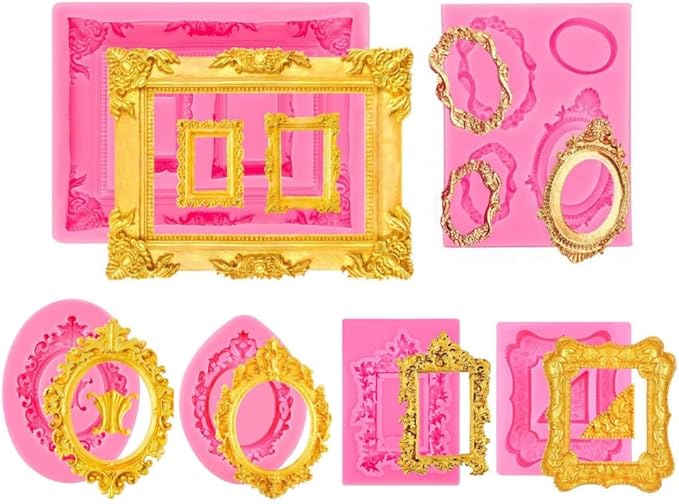 6 PCS Photo Frame Silicone Molds Frame Chocolate Silicone Molds Vintage Style Picture Frame Moulds for Cake Decorating Cupcake Topper Chocolate Candy Polymer Clay