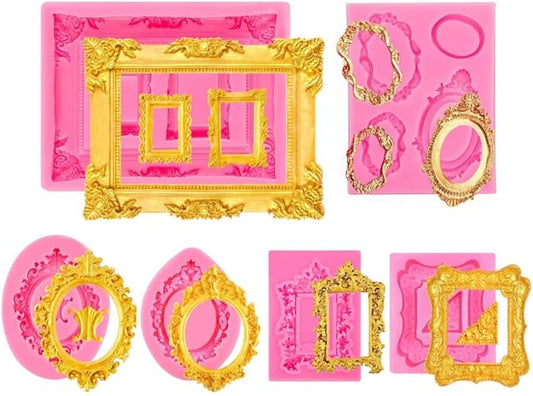 6 PCS Photo Frame Silicone Molds Frame Chocolate Silicone Molds Vintage Style Picture Frame Moulds for Cake Decorating Cupcake Topper Chocolate Candy Polymer Clay