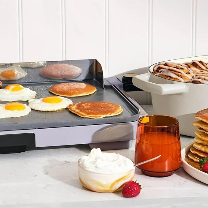 Electric Griddle 12x22 Inch with Backsplash, Nonstick Cooking Surface, Adjustable Temperature Control (Lavender)