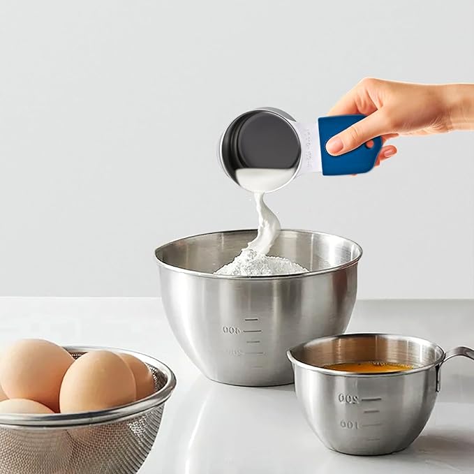16-Piece Magnetic Measuring Cups and Spoons Set, Stainless Steel with Non-Slip Silicone Handles and Leveler, Essential Kitchen Baking Tools (Multicolor)