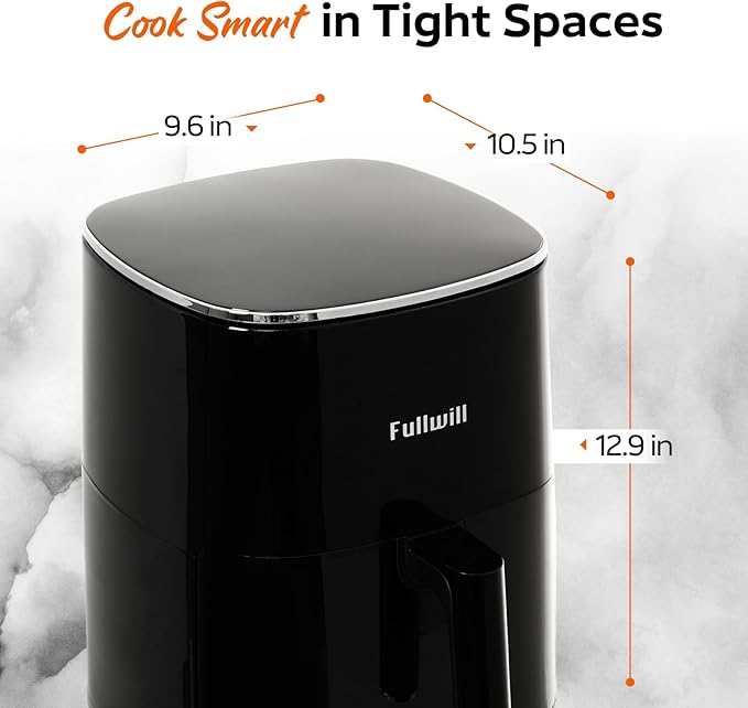Fullwill 6QT Air Fryer with Visible Window,Nonstick and Dishwasher-Safe Basket,12-in-1 Multi-Function Air Fry,Roast,Bake, Dehydrate, Fries,for Family Party,1700W,Black