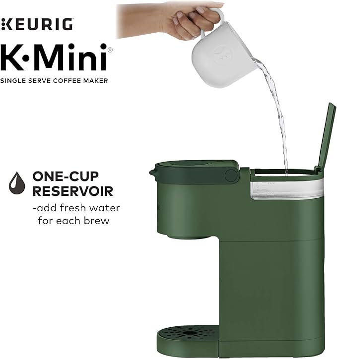 Keurig K-Mini Single Serve Coffee Maker with 6-12Oz Cup Sizes, Quick Brewing, and Removable Drip Tray (Evergreen, Renewed)