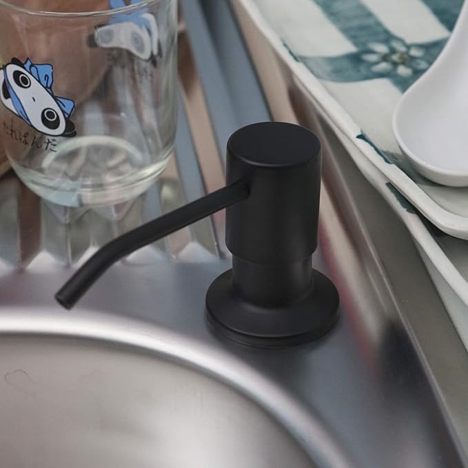 Soap Dispenser for Kitchen Sink (Black Matte), Built in Soap Dispenser, Stainless Steel Pump Replacement