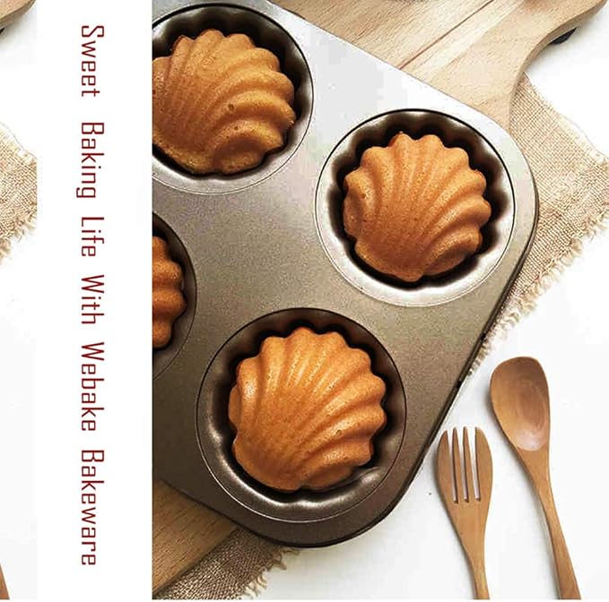 Webake Non-stick Madeleine Pans Carbon Steel Cake Pan French Dessert Mold Spherical Scallop Madeline Bakeware 2 Pack Set