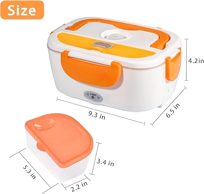 Electric Lunch Box 2 In 1 Food Heater 12V 24V 110V Portable Food Warmer for Car and Home Removable Stainless Steel Heated Bento Box (Orange)