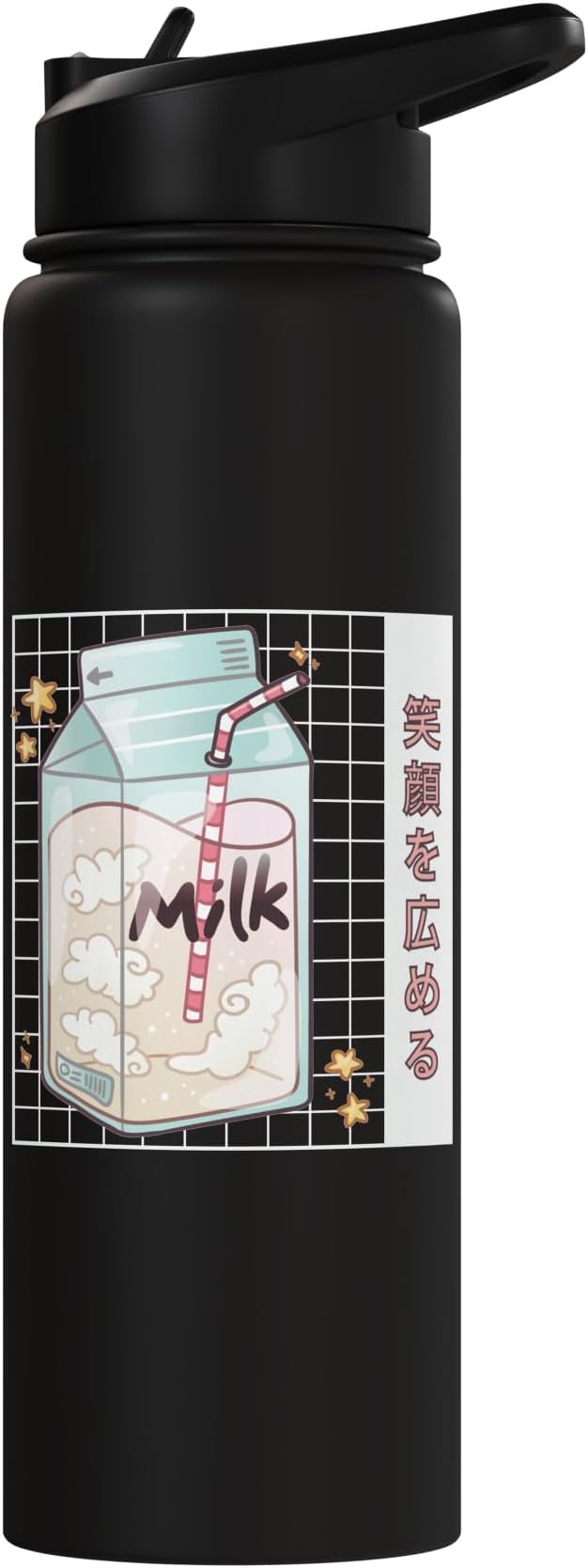 Japanese Kawaii Strawberry Milk Carton Vaporwave Grid Stainless Steel Insulated Water Bottle